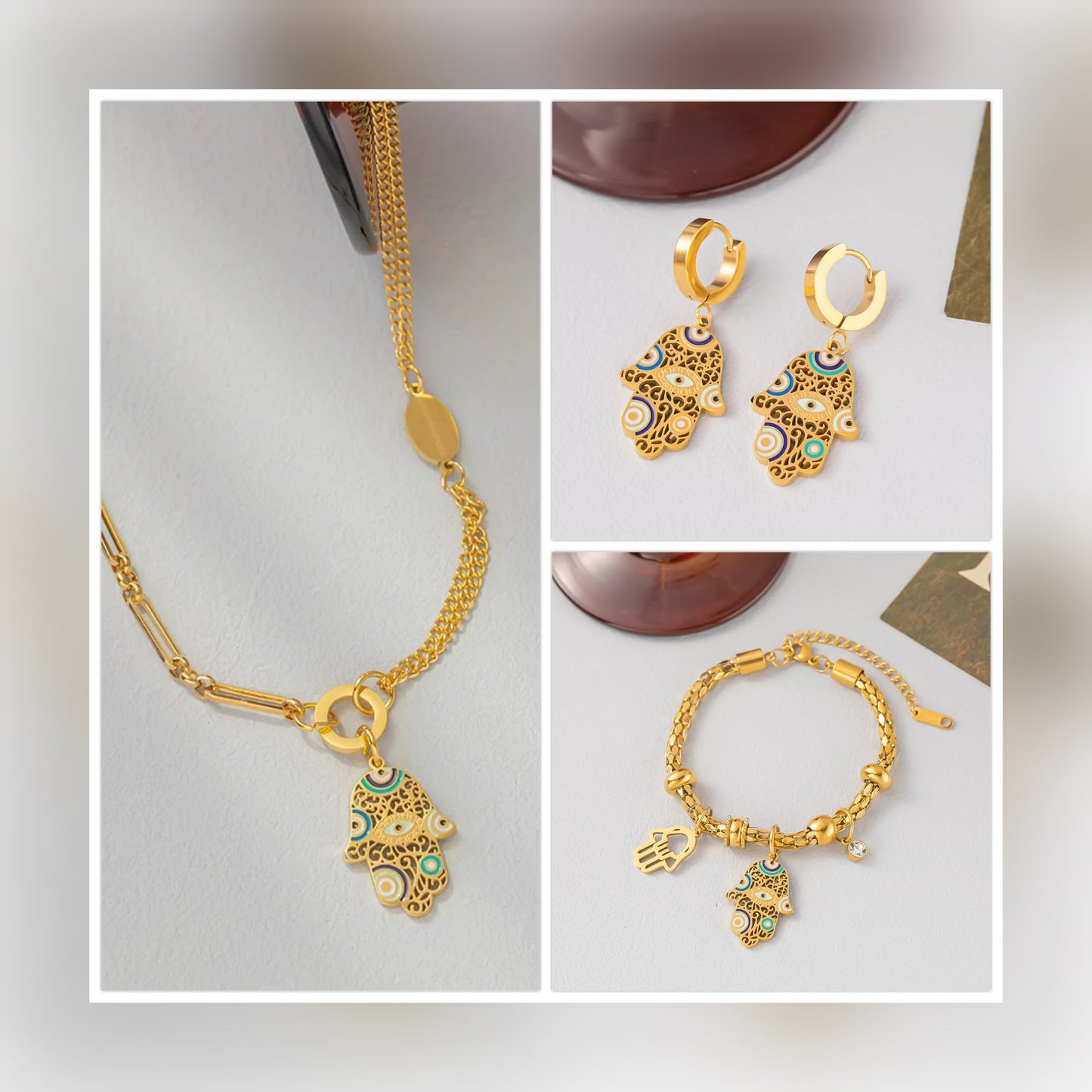 🎁😻 Bijoux de luxe d'Or ♥️ (Ensemble Collier, Bracelet & Boucles d’oreilles)